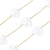 304 Stainless Steel & ABS Plastic Pearl Flat Round Bead Cable Chains CHS-G048-03G-1