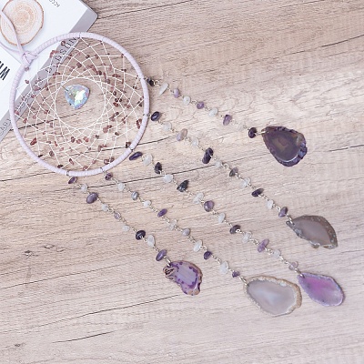 Natural Agate Woven Web/Net  Hanging Ornaments PW-WGD3A40-01-1