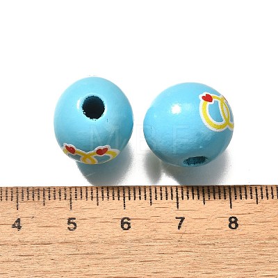 Valentine's Day Element Printed Wood Beads WOOD-R002-01-14-1