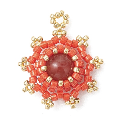 Natural Carnelian(Dyed & Heated) with Glass Seed Beaded Pendants PALLOY-MZ01275-02-1