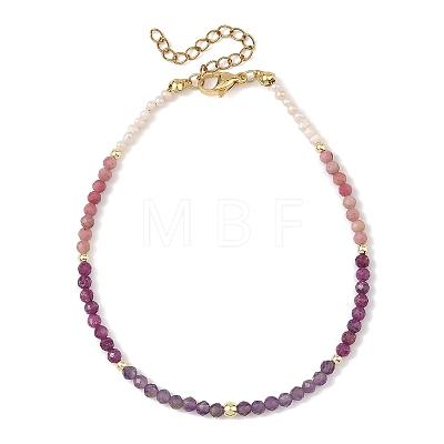 Natural Pearl Rice & Faceted Round Natural Amethyst & Ruby & Rhodonite Beaded Anklets AJEW-AN00837-1