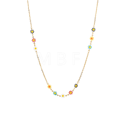 Flower 304 Stainless Steel Enamel Link Chain Necklaces STAS-OY010-10G-1