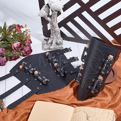 1 Pair Adjustable PU Leather Cord Bracelet with Glass Bottles AJEW-CL0002-53B-1