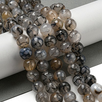 Faceted Natural Dragon Veins Agate Beads Strands G-F447-12mm-I03-1