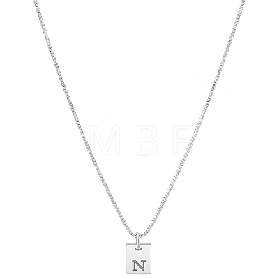 1Pc Stainless Steel Letter Rectangle Pendant Necklaces NJEW-LP0001-34N-P-1