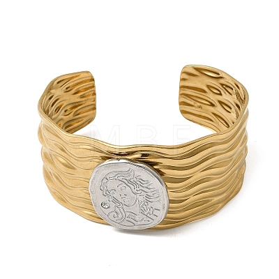 Hammered 304 Stainless Steel Cuff Bangles for Women BJEW-Z177-01GP-01-1