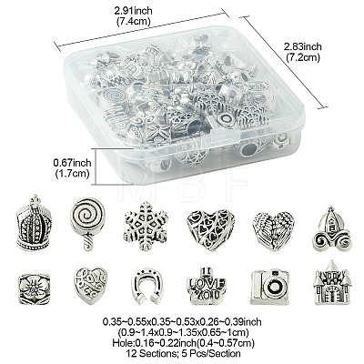 60Pcs 12 Style Tibetan Style Alloy European Beads TIBEB-FS0001-04-1