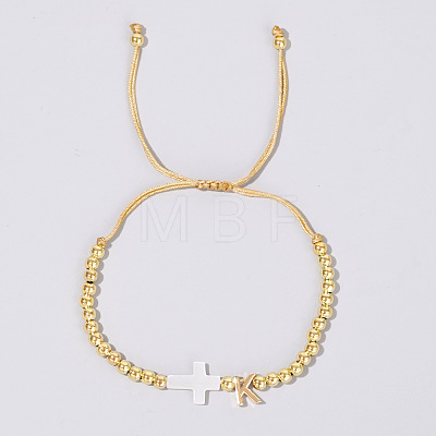 Brass Round Bead Braided Bead Bracelets VB3830-11-1