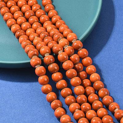 Handmade Fancy Antique Glazed Porcelain Ceramic Round Beads Strands PORC-L019-8mm-03-1