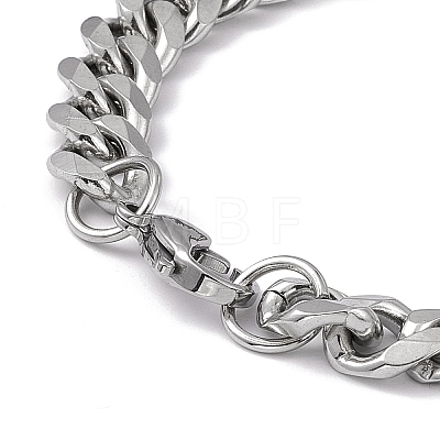 201 Stainless Steel Curb Chain Bracelet with 304 Stainless Steel Clasps for Men Women BJEW-M235-02C-P-1
