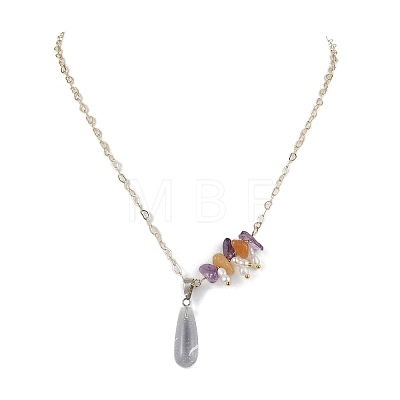 Natural & Synthetic Gemstone Pendant Necklace NJEW-JN04851-1