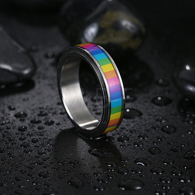 Rainbow Color Pride Flag Enamel Rectangle Rotating Ring RABO-PW0001-038A-1