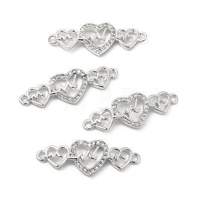 Brass Micro Pave Clear Cubic Zirconia Connector Charms KK-E068-VB383-1