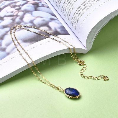 Natural Lapis Lazuli Wire Wrapped Pendant Necklaces NJEW-JN03080-03-1