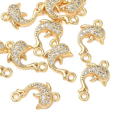 SHEGRACE Brass Micro Pave Clear Cubic Zirconia Dolphin Links Connector Charms XGRQ3K383-568G-1