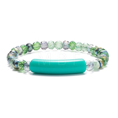 Round Glass Beaded Stretch Bracelet with Acrylic Tube BJEW-JB07983-1