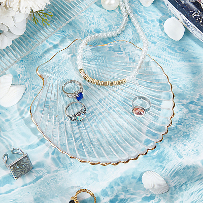 1Pc Ocean Series Transparent Gold Rim Glass Jewelry Plates AJEW-SC0002-79C-1