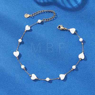 Summer Beach Natural White Shell Link Chain Anklets AJEW-AN00771-01-1