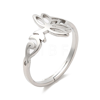 Non-Tarnish 304 Stainless Steel Hollow Lotus Adjustable Ring for Women X-RJEW-M149-32P-1
