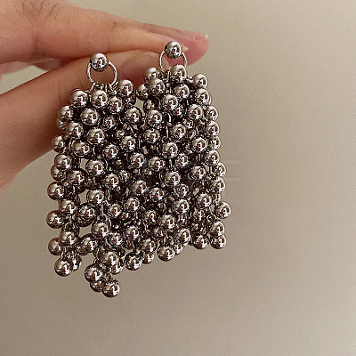 Alloy Round Tassel Stud Earrings FS-WG9B377-01-1