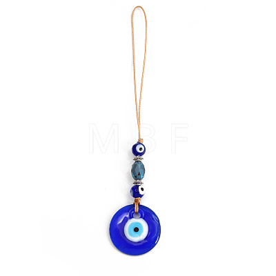 Flat Round with Evil Eye Glass Pendant Decorations EVIL-PW0002-04J-1