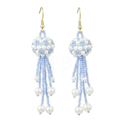 Glass Seed with Glass Pearl Tassel Dangle Earrings EJEW-MZ00727-01-1