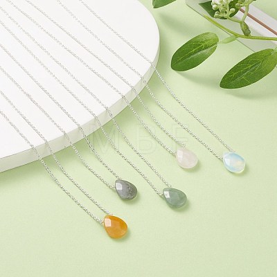 Stone Teardrop Pendants Necklace with Cable Chain for Women NJEW-JN03785-1