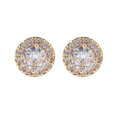 Rack Plating Flat Round Brass Clear Cubic Zirconia Stud Earrings EJEW-M090-19G-03-1