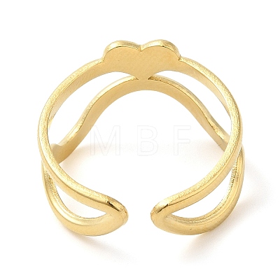 304 Stainless Steel Heart Open Cuff Ring for Women RJEW-I098-22G-1