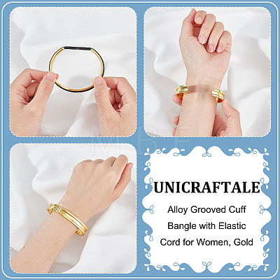 Unicraftalef 1Pc Alloy Grooved Cuff Bangle with Elastic Cord for Women BJEW-UN0001-45B-1