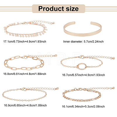 6Pcs 6 Style Alloy Paperclip & Cable & Figaro Chain Bracelets Set BJEW-AN0001-09-1