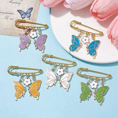 Butterfly & Flower Charm Alloy Enamel Brooches for Women JEWB-BR00144-1