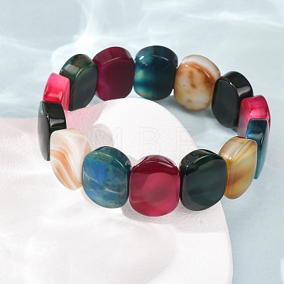 Oval Natural Banded Agate(Dyed & Heated) Beaded Stretch Bracelets for Women Men GG-CBA9ACE-A13-1