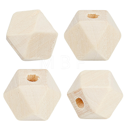 100Pcs Unfinished Wood Faceted Cube Beads WOOD-PA0001-75C-1