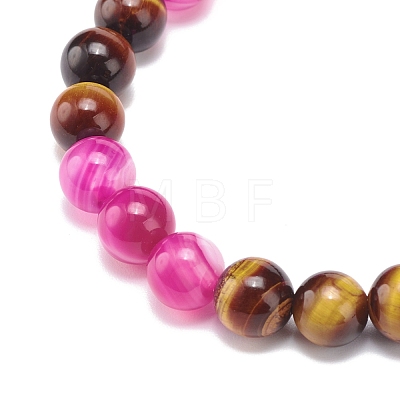 Natural Agate & Tiger Eye(Dyed & Heated) & Black Onyx Round Beaded Stretch Bracelet BJEW-JB08400-01-1