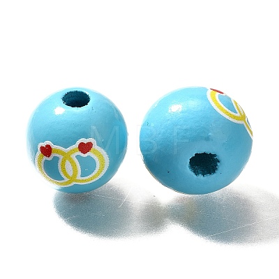 Valentine's Day Element Printed Wood Beads WOOD-R002-01-14-1