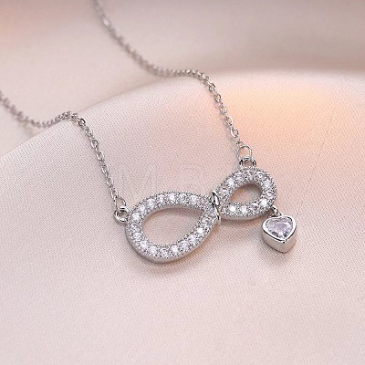 Valentine's Day 304 Stainless Steel Micro Pave Clear Cubic Zirconia Infinity with Heart Pendant Necklaces for Women FS-WGC932D-02-1