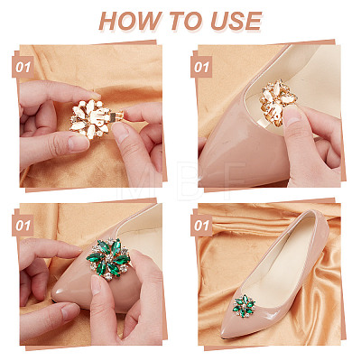 ARRICRAFT 2 Pairs 2 Styles Rectangle/Flower Brass Glass Rhinestone Shoe Decorations AJEW-AR0001-81A-1