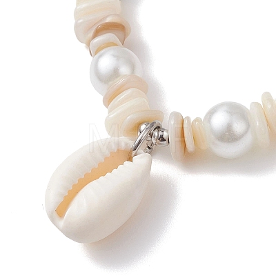 Natural Shell & Synthetic Turquoise Beads Charm Bracelets BJEW-TA00699-1