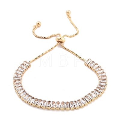 Brass Pave Clear Cubic Zirconia Rectangle Box Chain Slider Bracelets BJEW-B094-05B-G-1