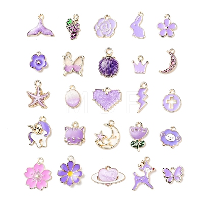 25Pcs 25 Style Light Gold Alloy Enamel Pendants ENAM-YW0001-78-1