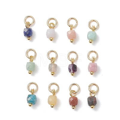 Faceted Cube Natural Mixed Gemstone Charms PALLOY-JF04879-1