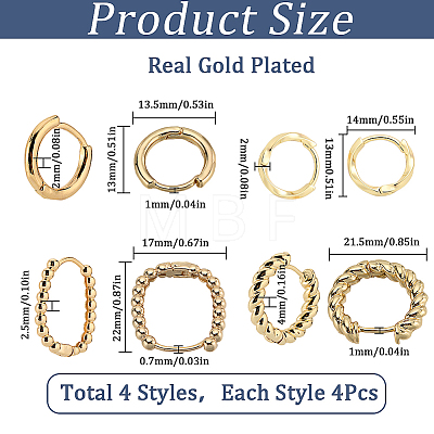 8 Pairs 4 Styles Brass Beaded Huggie Hoop Earrings for Women KK-SC0004-60-1