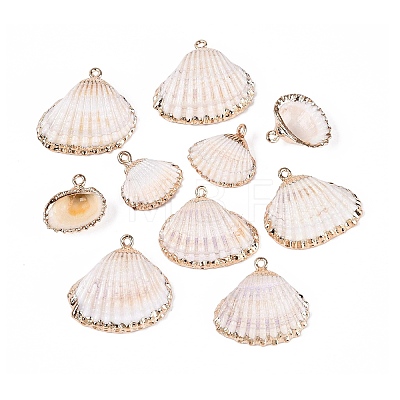 Electroplate Natural Shell Pendants SSHEL-Q100-14KCG-1