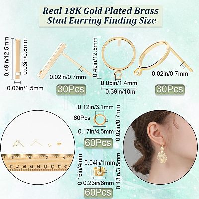 60Pcs 2 Styles Ring & Rectangle Shape Brass Stud Earring Findings DIY-CN0002-59-1