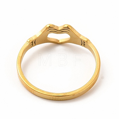 304 Stainless Steel Hollow Out Heart Hand Finger Ring for Women RJEW-K239-03G-1