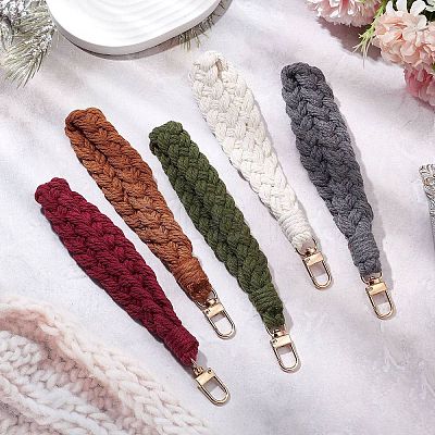 Handmade Macrame Cotton Threads Wrist Strap Pendant Decoration HJEW-JM02623-1