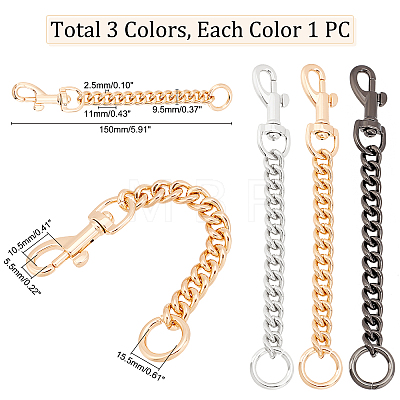 WADORN 3Pcs 3 Colors Iron Bag Curb Chains DIY-WR0001-94-1
