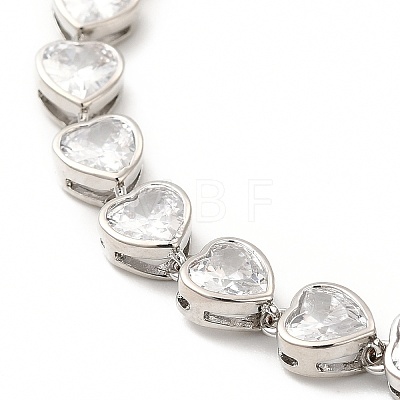 Clear Cubic Zirconia Heart Link Chain Bracelet BJEW-E073-05P-1