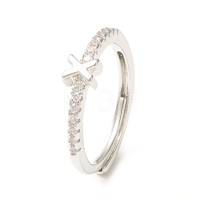 Clear Cubic Zirconia Initial Letter Adjustable Ring RJEW-C052-01P-X-1